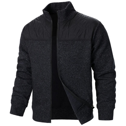 Autumn/winter men's stand-up collar striped check zipper sweater coat with color