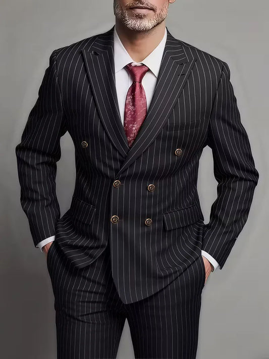 Men Suits Men's Two Piece Suit Double Breasted Man Fashionable and Slim-fitting Design Groom Wedding Dress Casual Striped Fabric