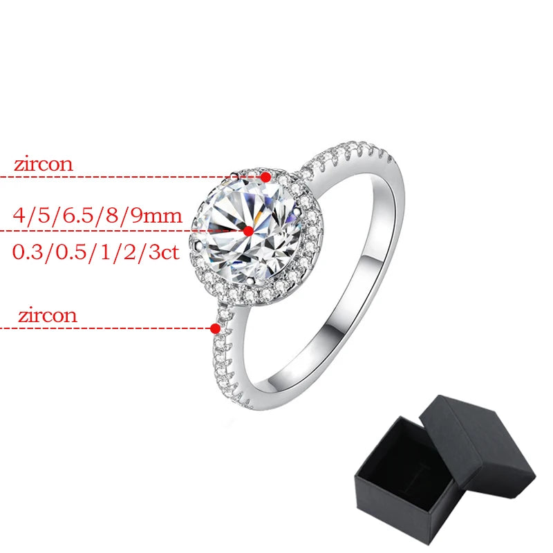 0.3-3CT D Color 100% Real Moissanite Rings for Women Round Sparkling Simulated Diamond Band S925 Sterling Silver Jewelry