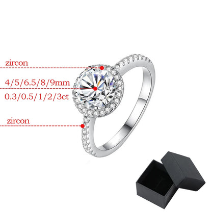 0.3-3CT D Color 100% Real Moissanite Rings for Women Round Sparkling Simulated Diamond Band S925 Sterling Silver Jewelry