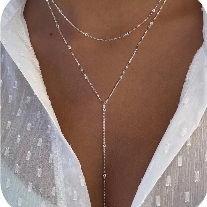 Fashion Metal Long Pull Necklaces for Women Luxury Elegant Silver Color Matte Snake Bone Chain Necklace Jewelry Accessories Gift