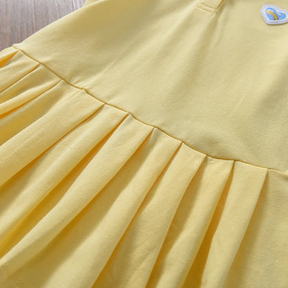 Toddler Girls' Dress Ages 2-6 Yellow Collared Summer Cotton Clothes for Children Cute Casual Outfit