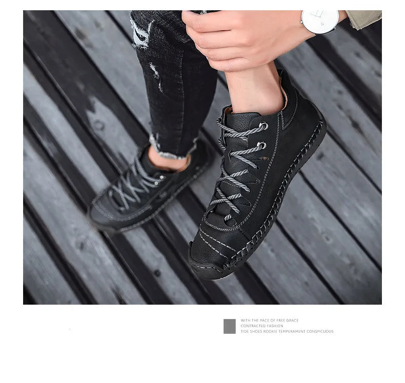 Men's Shoes Leather Unisex Walking Shoes Women Hand Stitching Outdoor Stitched Men Casual Boots