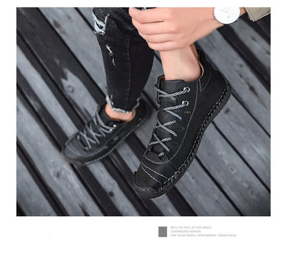 Men's Shoes Leather Unisex Walking Shoes Women Hand Stitching Outdoor Stitched Men Casual Boots