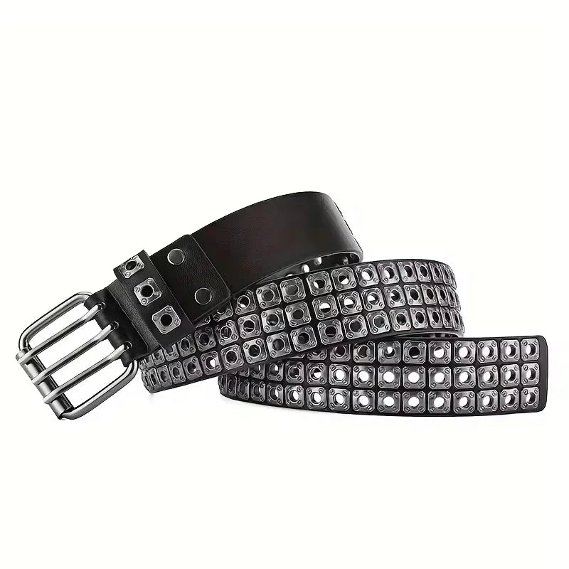 Women Belt  Fashion Square Beads, Willow Nails, Three Exhaust Eyes, Punk Street Cool, Personalized Men's and Women's Belts