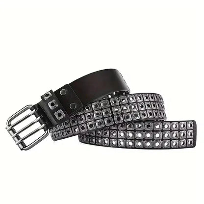 Women Belt  Fashion Square Beads, Willow Nails, Three Exhaust Eyes, Punk Street Cool, Personalized Men's and Women's Belts