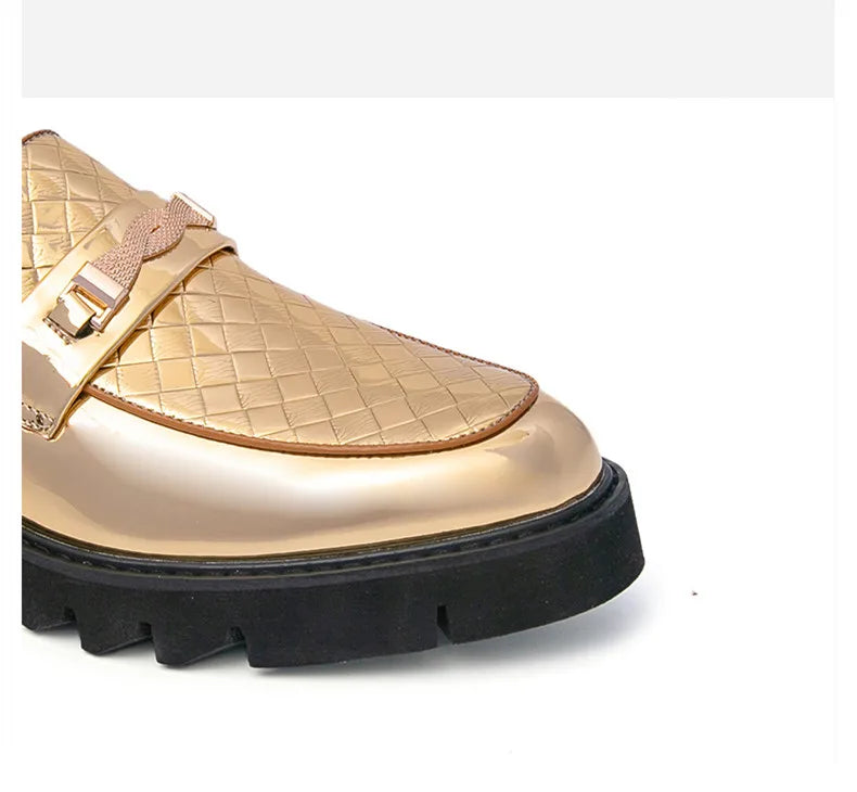 British Style Gold Luxury Loafers For Man Leather Shoes Design Pointed Toe Men's Dress Shoes Casual Wedding Formal Shoes Men