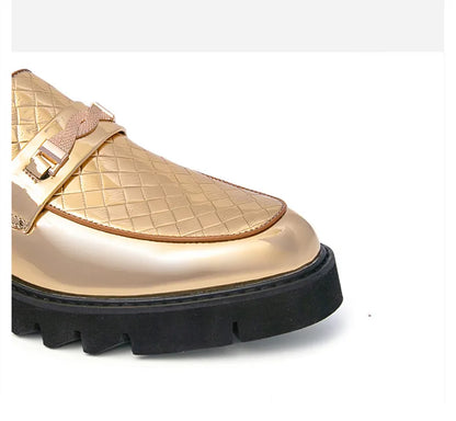 British Style Gold Luxury Loafers For Man Leather Shoes Design Pointed Toe Men's Dress Shoes Casual Wedding Formal Shoes Men