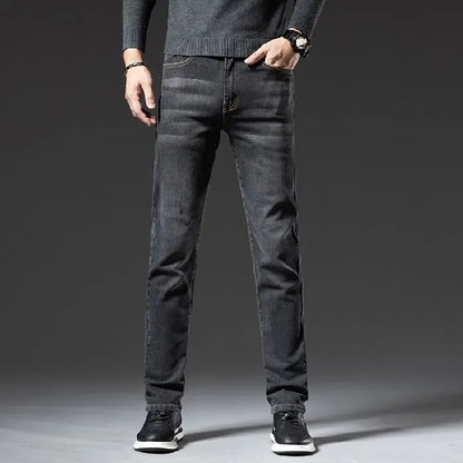 Autumn Winter High Quality Elastic Mens Jeans Cargo Slim Fit Denim Pencil Trousers Midweight Long PantsHighHigh  Jeans Man