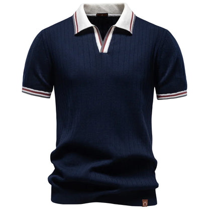 Men's Polo Shirt 100% Cotton Soft Skin Friendly Solid Color Collar Elegant Casual Old Money Style Men Clothing