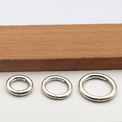 Solid 925 Sterling Silver Spring Ring Round Snap Clip Hooks DIY  Split Rings Small Clamp Clasp for Jewelry Making