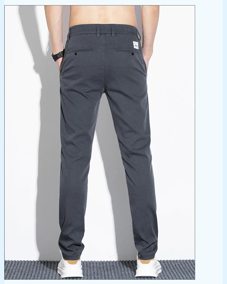 Thin Men's Pants Spring Summer Straight Casual Pants Lyocell Fabric Fashion Slim Stretch Korean Trousers Solid Color 2025 New