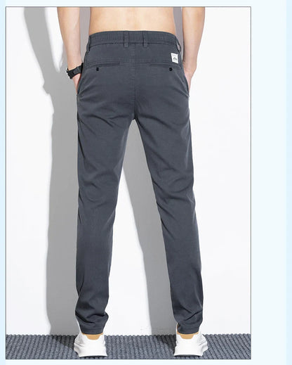 Thin Men's Pants Spring Summer Straight Casual Pants Lyocell Fabric Fashion Slim Stretch Korean Trousers Solid Color 2025 New