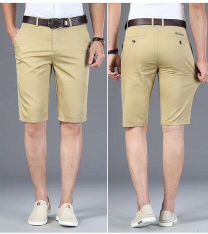 6 Colors Casual Shorts Men Summer New Fashion Business Straight Elastic Thin Short Pants High Quality Male Clothes Khaki Beige