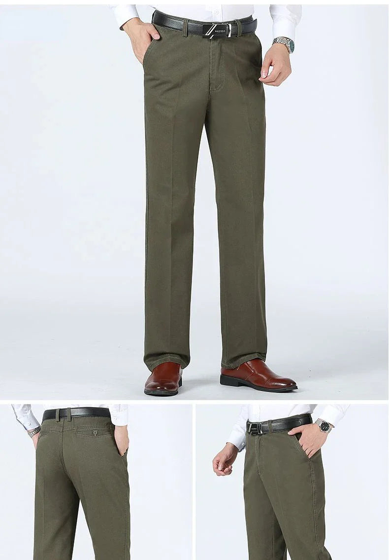 Men's Office-Ready 100% Cotton Casual Business Pants Autumn Thickened Summer Thin Solid Color Quick-Drying Work Trousers GOZBKF
