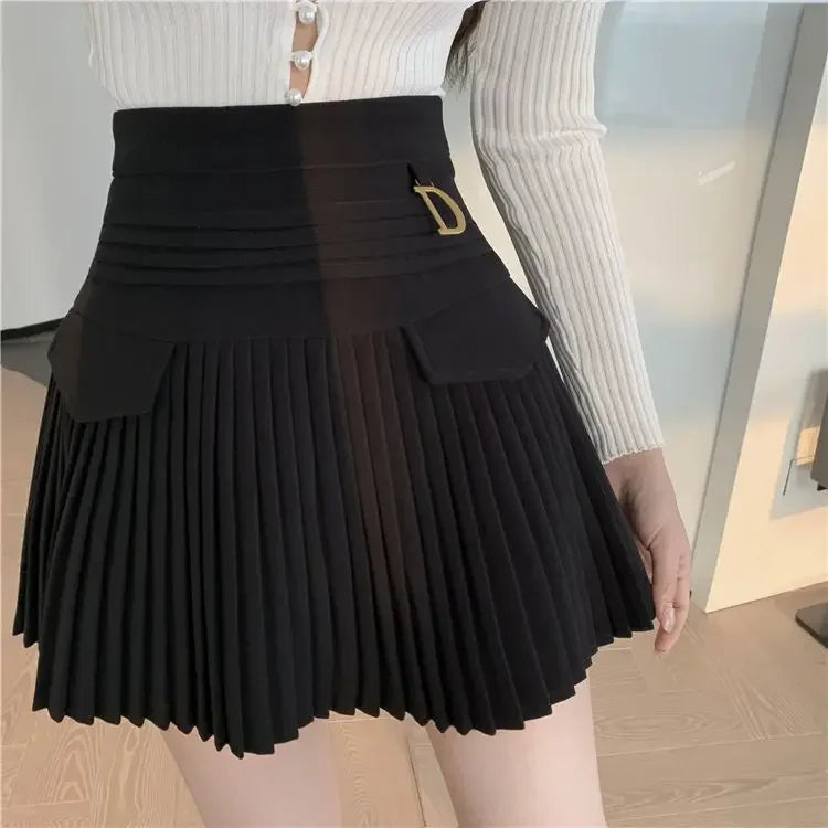 Fashions White Pleated Skirt Women High Waist Skater Skirt Female Korean A-Line High Fashion Casual Short Skirt Women Bottoms