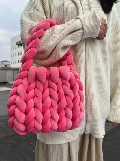 Velvet Bag DIY Hand Woven Bag Crystal Velvet Core Spun Yarn Woven Bag Hand-held Mailman Bag Velvet Handbag New
