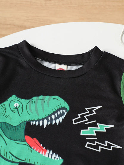 Boys Summer Clothes Set Dinosaur ROAR Print Color Block T-shirt Shorts 2Pcs Toddler Kids Breathable Sporty Casual Outfit
