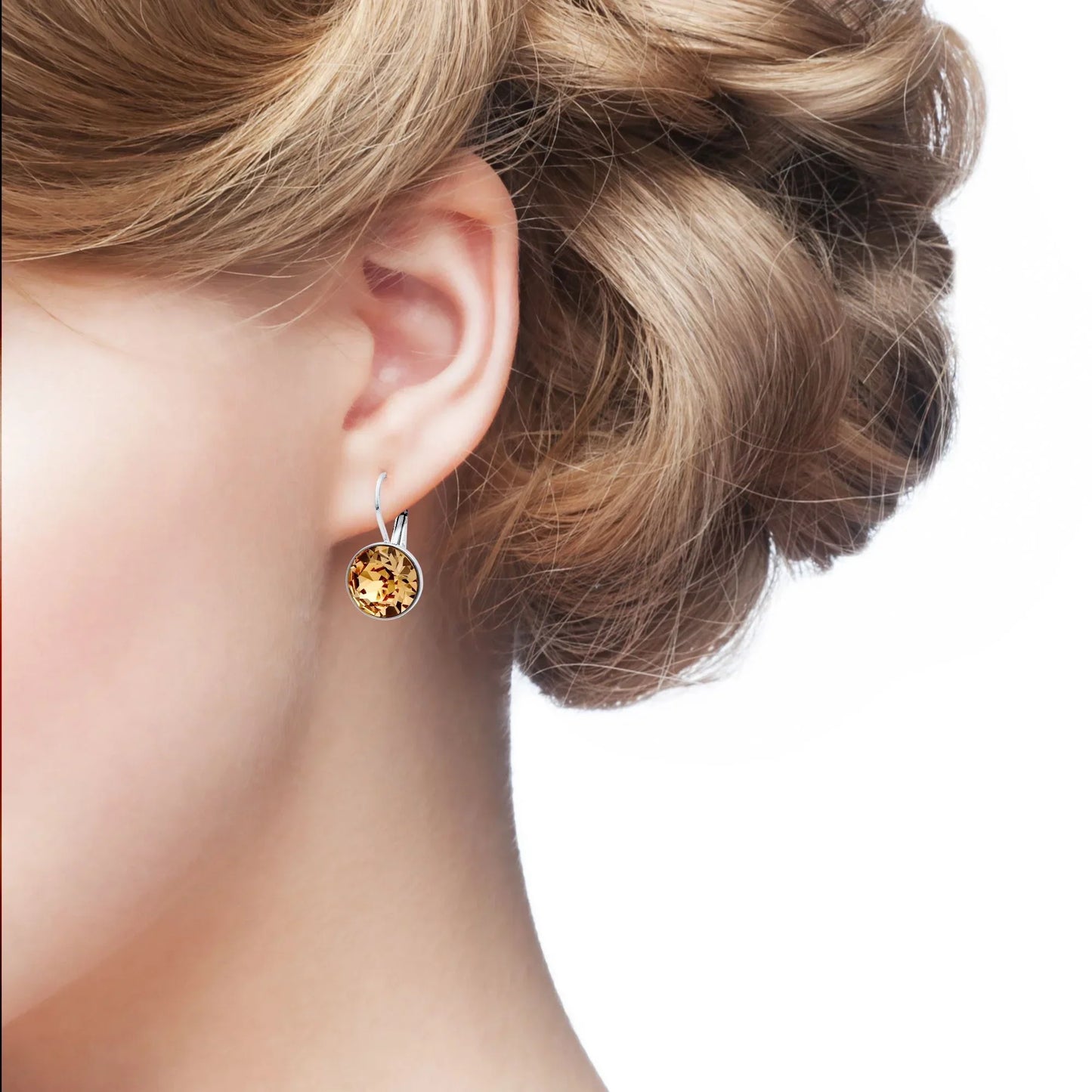 Earring for Women Christmas Birthday Premium Austrian Crystals Round Cut Dangle Silver Gold Color Pierced Jewelry