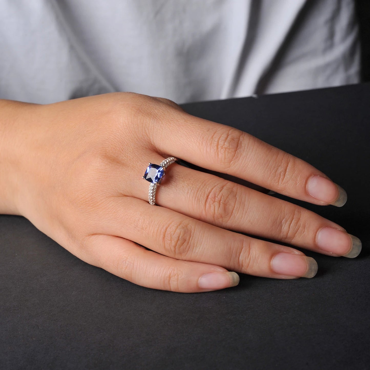 2.22ct Created Sapphire Nano Emerald Tanzanite Solitaire Ring 925 Sterling Silver for Women Daily Party Jewelry  sets gift