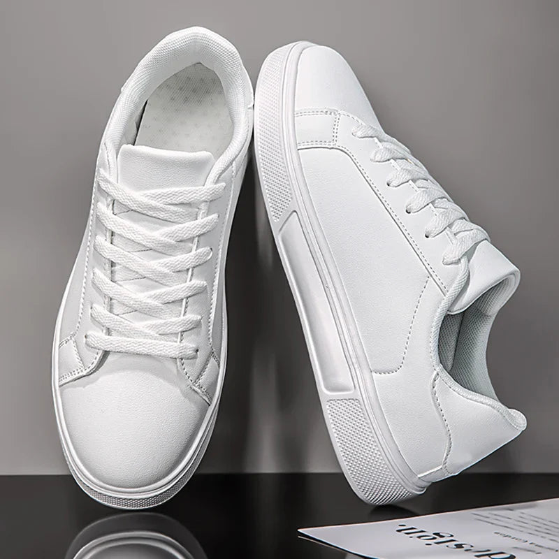 Business Casual Men's Shoes Soft Women Shoes Comfortable Casual PU Leather Shoes for Men Autumn Solid White Men Sneakers