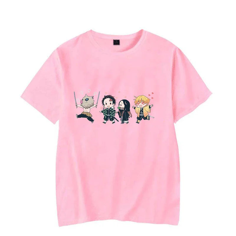 Hot Anime Kamado Tanjirou Kamado Nezuko Agatsuma Zenitsu Hashibira Inosuke Printed T-shirts Women Men Short Sleeve Summer Shirts