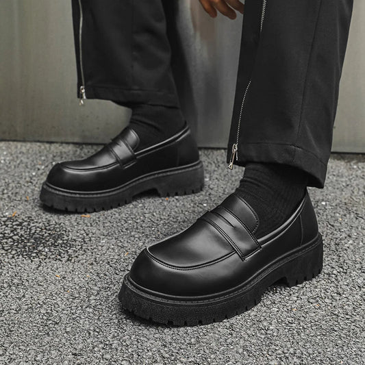 Loafers Men Leather Shoes Thick-soled British Style Black Formal Business Shoes Fashion Luxury Slip-On Casual Big Head Shoes