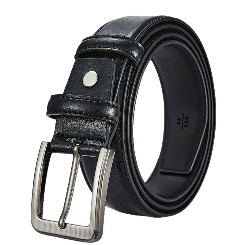 Men's Belt Boys Genuine Leather Belt Pin Buckle Belt Brown Middle-aged Youth Casual Trendy Men's Belt，Ideal for gifting