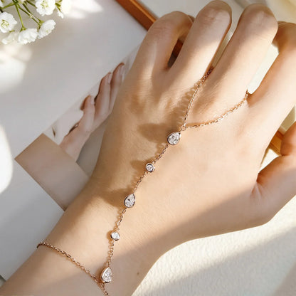 Dainty All Pear Round Cut Moissanite Finger Chain Bracelets Women 14-20cm Wrist Size Adjustable s925 Silver Hand Jewelry