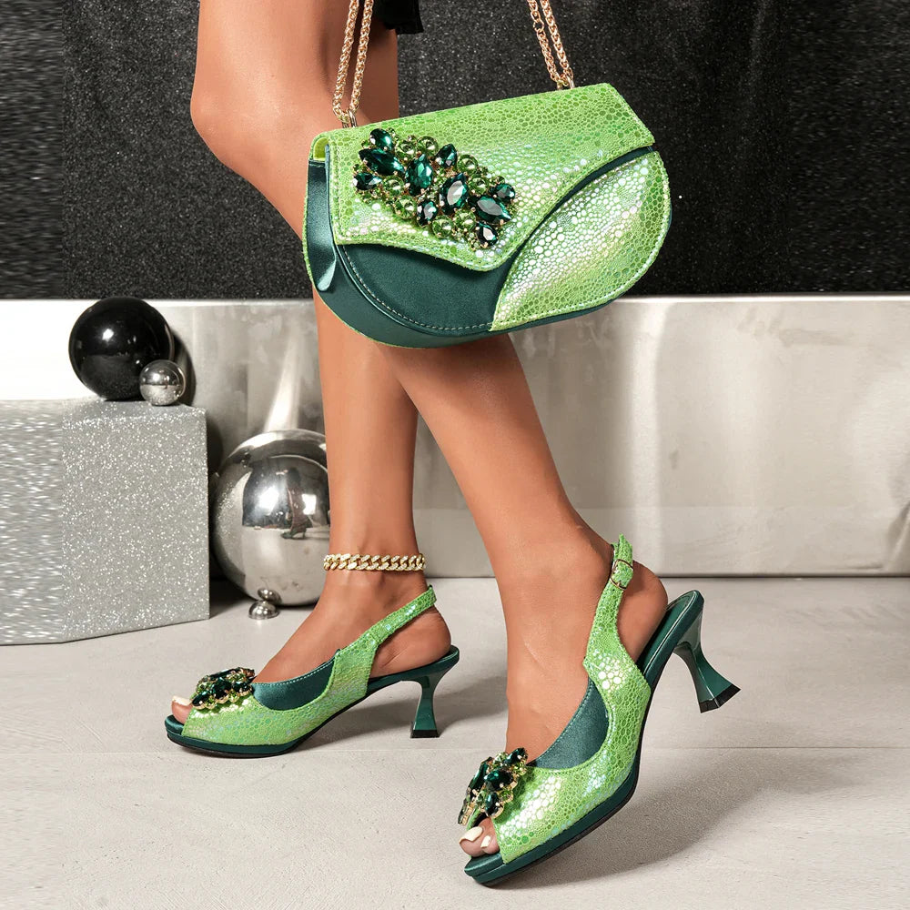 Style Gold Color Elegant Women High Heels Nigeria Popular Designer African Ladies Shoes And Bag Set