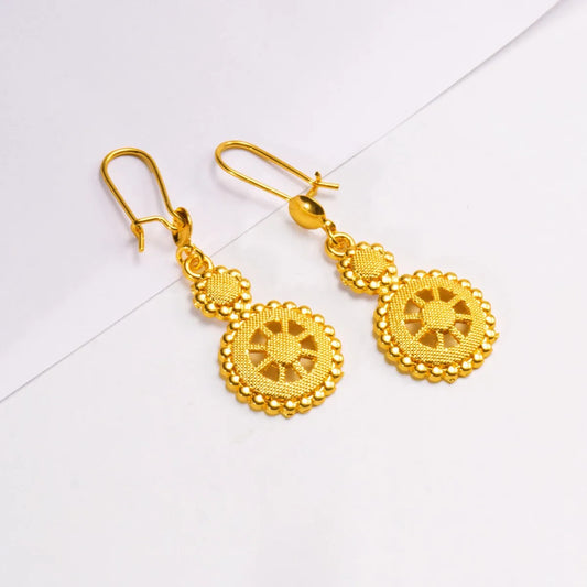 Women's 24K Gold Tassel Earrings, AU999 | "Tranquility" engraving with thread motifs, subtle professionalism for daily wear.