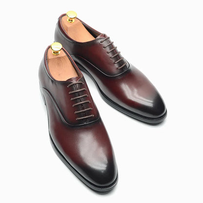 Italian Classic Mens Oxford Dress Shoes Genuine Leather Lace-up Plain Toe Burgundy Black Business Wedding Formal Shoes for Men