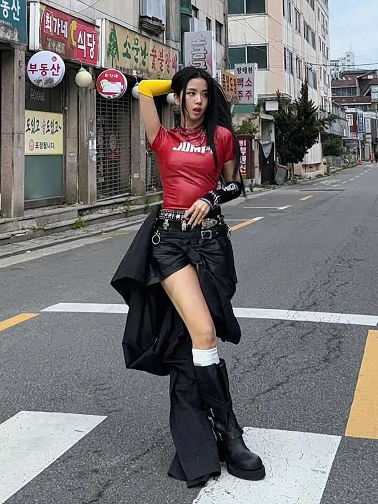 Summer New Trend T-Shirts Women Letter Print Reflection Design Short Sleeve Hot Girls High Street Style Crop Tops