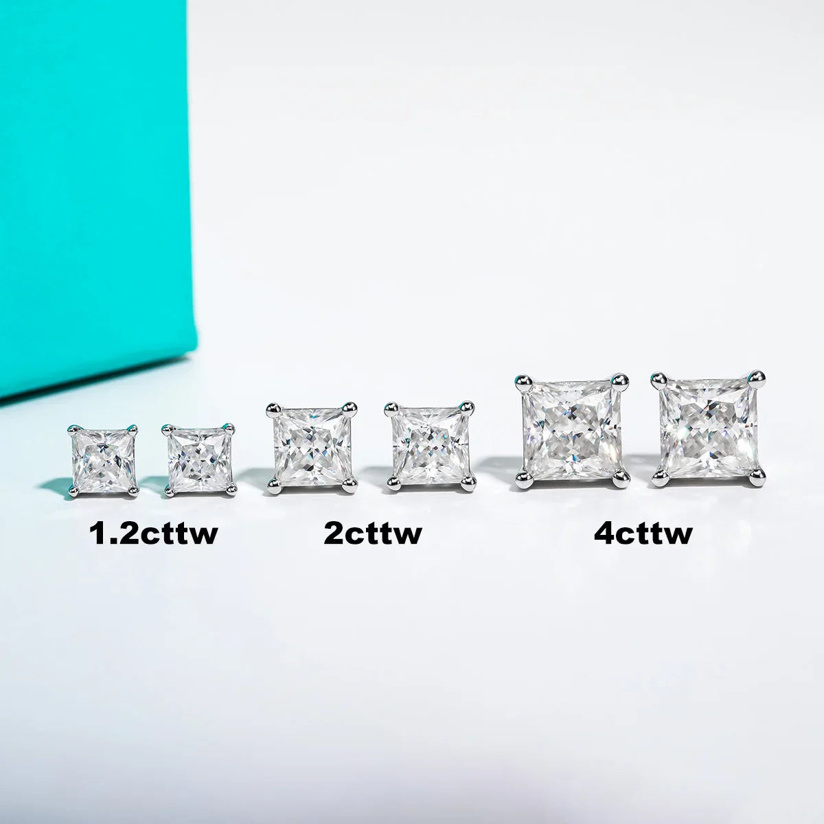 10k Gold Post 4/2/1.2ct Princess Moissanite Women Earrings 10K Gold Post Anti-allergy Stud Earrings For Men Jewelry