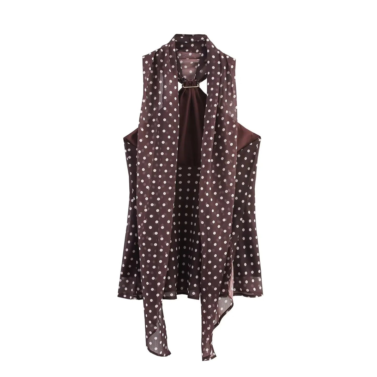 2025 New Women's Clothing European and American Style Versatile Backless Suspender Polka Dot Halter Neck Top