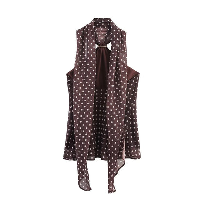 2025 New Women's Clothing European and American Style Versatile Backless Suspender Polka Dot Halter Neck Top