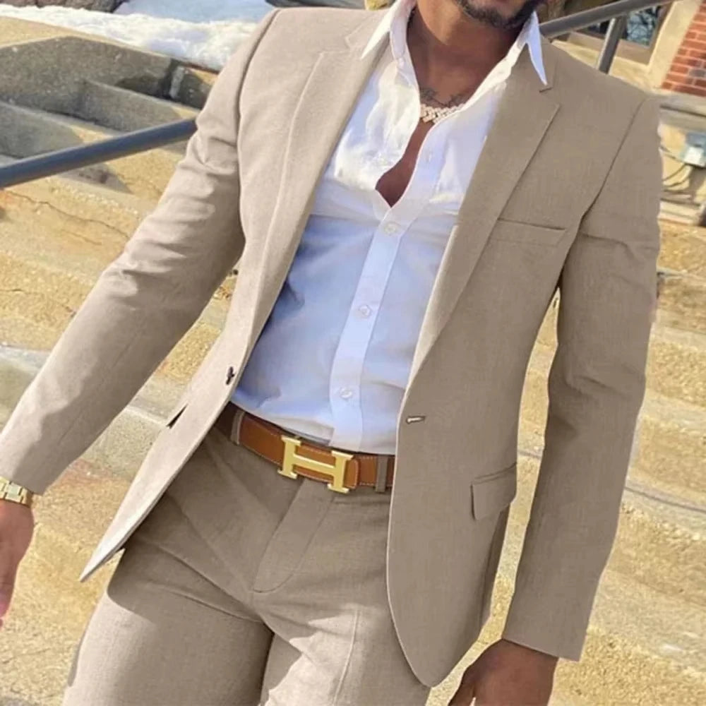 Men's Casual Tailored Peaked Lapel  Blue 2-Piece Set Jacket And Pants Designer Business Wear Evening Party