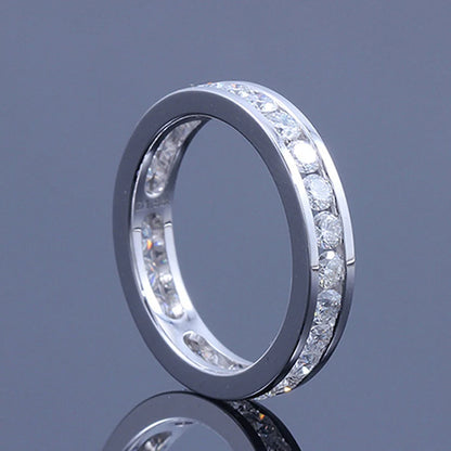 S925 Silver Groove Inlaid D VVS1 Round Moissanite Ring for Women Fashion Wedding Ring Eternity Band with Certificate