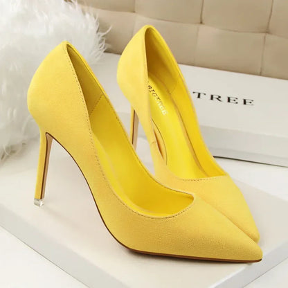 Women Elegant Flock Orange Purple Evening Banquet Party Pumps Lady Classic Scarpin New Burgundy 9cm High Heels Shoes Plus Size