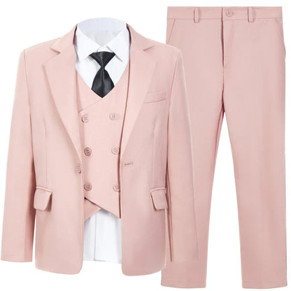 Casual Smart Kids Suit Set 4 Pieces 3 Colors Available Notched Lapel Comfortable Long Sleeved Boys Tuxedo Plus Size 3-14T