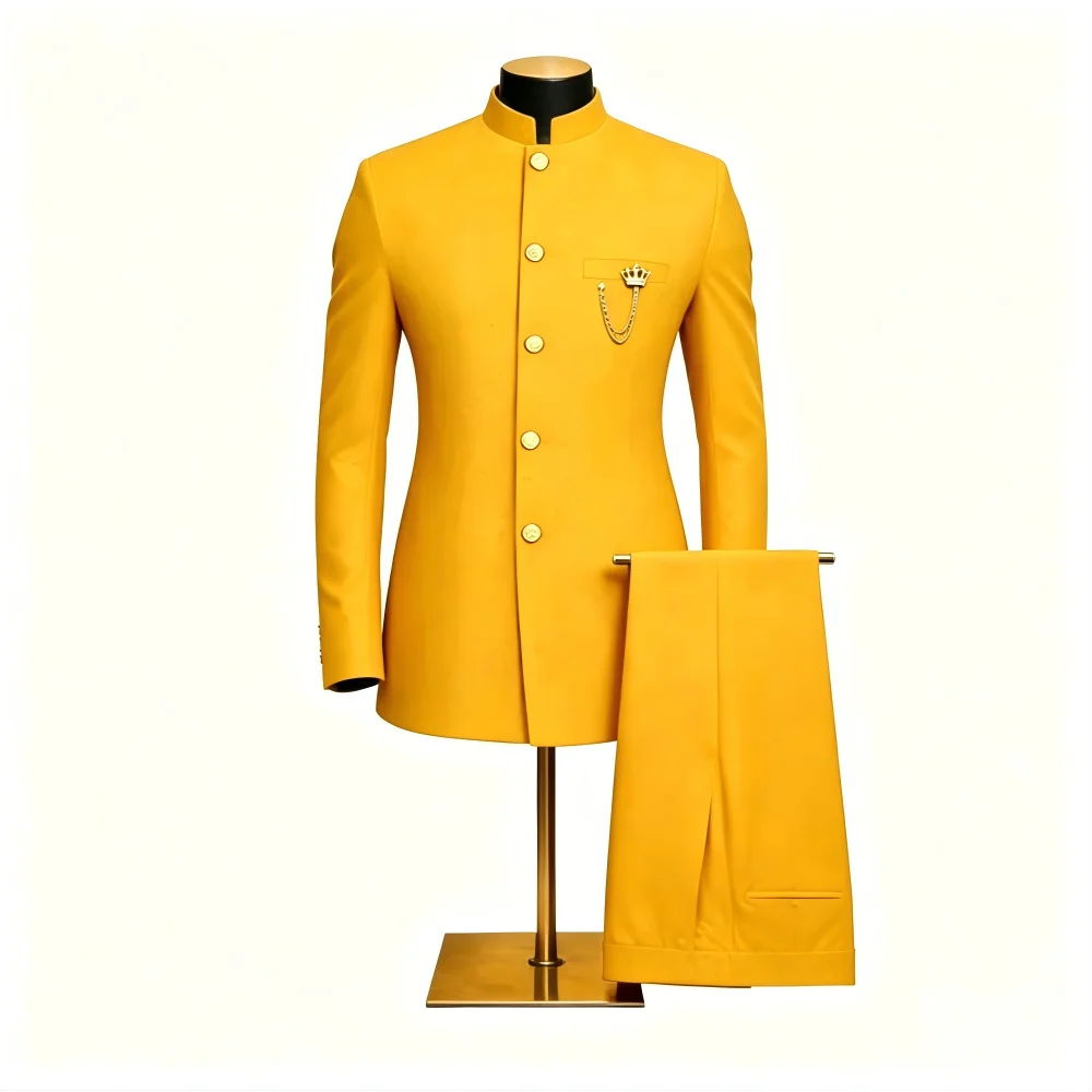 Men's 2-Piece Suit Casual Business Solid Color Turn-Down Collar Single Button Blazer Pants Ensemble Moda Masculina