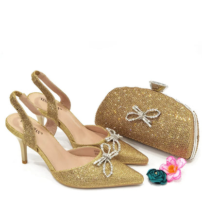 Fashionable Party Shoes and Bags Nigerian Women’s Party Suit Medium Heel Pointed Toe Women’s Shoes and Same Color Bags