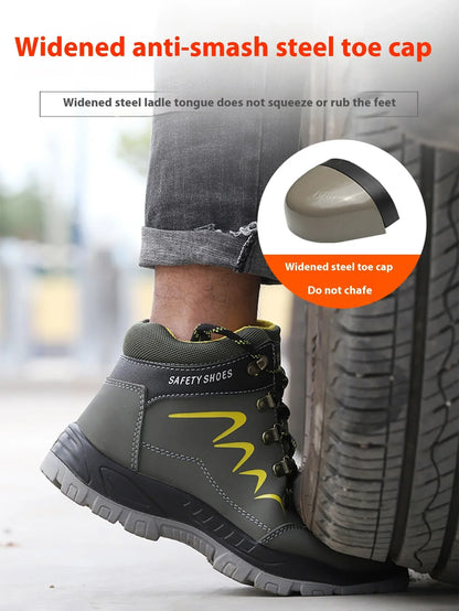 Waterproof Men's Safety Work Boots Steel Toe Shoes Anti Impact And Anti-Puncture Outdoor Adventure Hiking Industrial Boots