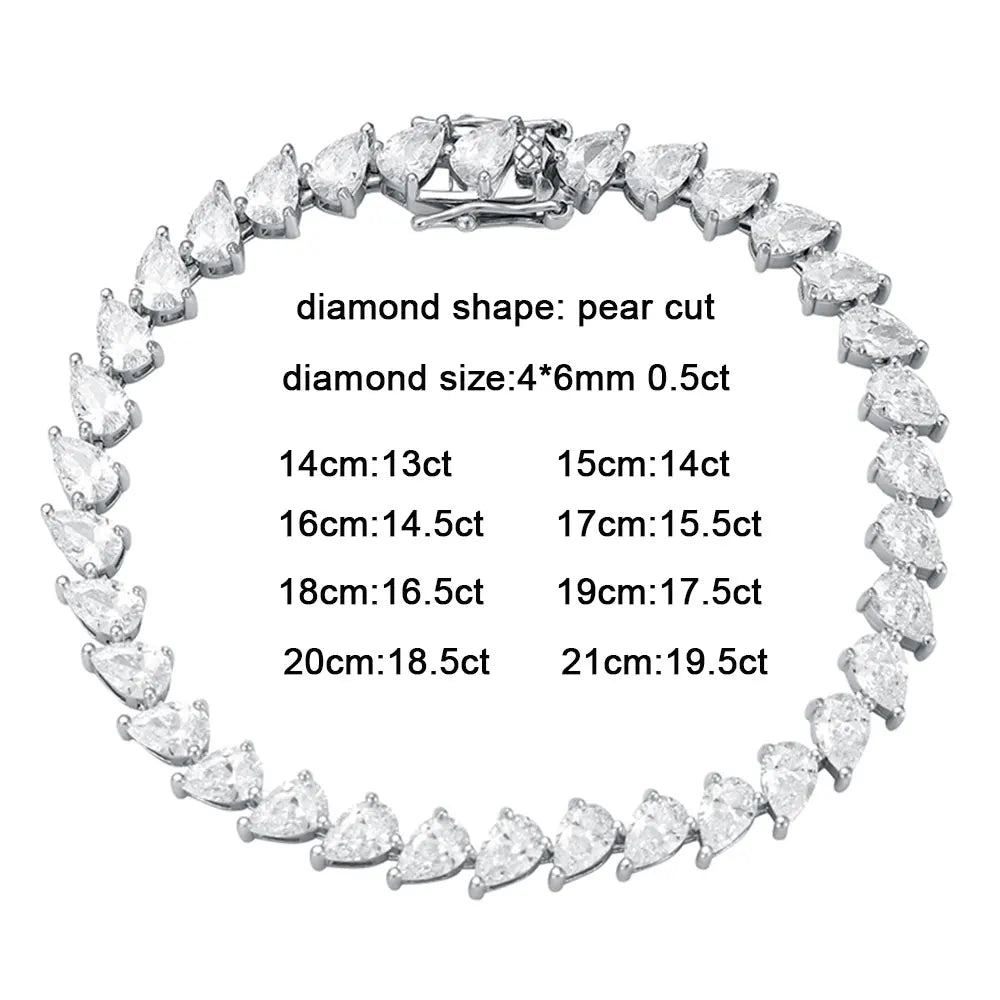 4x6mm Pear Moissanite Tennis Bracelet s925 Sterling Silver Plated 18k White Gold with GRA Fine Bracelet for Women Man