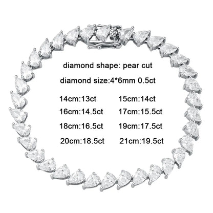 4x6mm Pear Moissanite Tennis Bracelet s925 Sterling Silver Plated 18k White Gold with GRA Fine Bracelet for Women Man