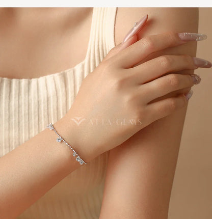 Round Cut Drilled Moissanite Bracelets Women S925 Silver Adjustable Beaded Chain Everyday Stackable Jewelry Party Gifts