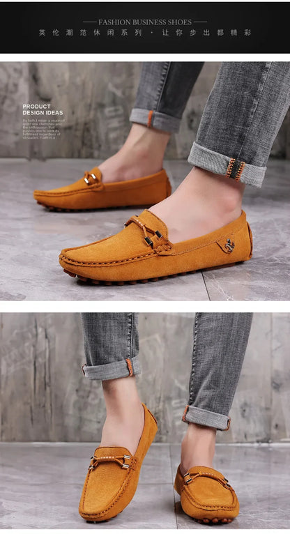 Size 48 Loafers Men Luxury Brand Moccasins Shoes Men Suede Leather Loafers Shoes Slip on Non-slip Driving Loafers for Men