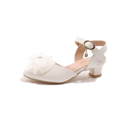 Girls Sandals Fashion Bow Girls High Heels Pink Kid Non-slip Princess Performance Shoes 3-18 Years Old Children's Leather Shoes