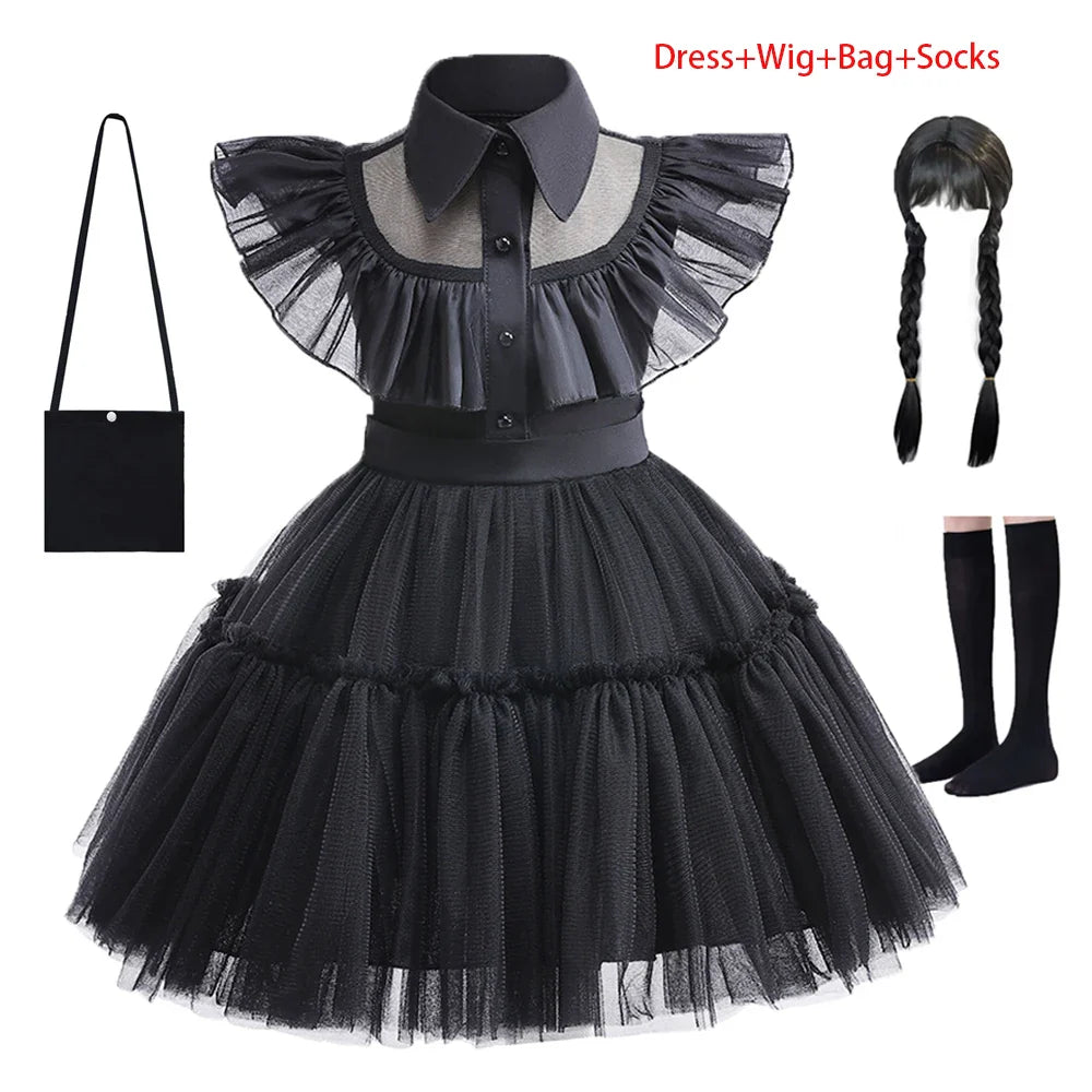 1-6 Years Children Dress For Girl Costume 2023 New Vestidos For Kids Birthday Party Dresses Black Halloween Cosplay Costumes