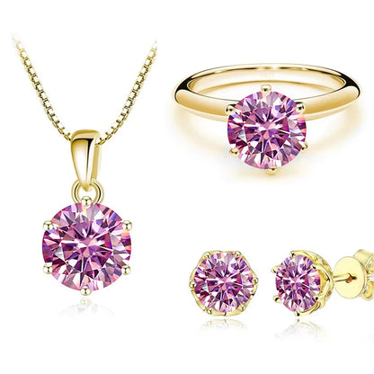 1Carat Moissanite Jewelry Set For Women Sterling S925 Silver Gold Plated Necklace Earrings Ring GRA Certified Wedding